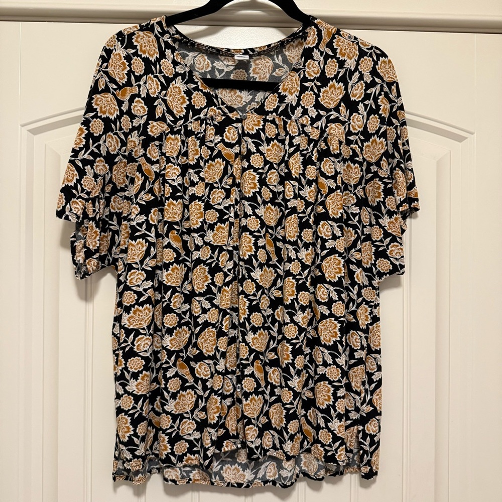 Old Navy peasant blouse, black with ochre flowers